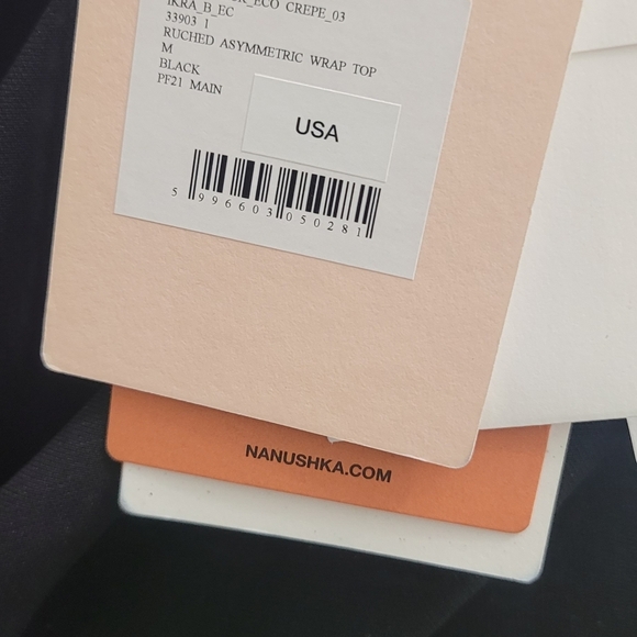 Nanushka Black Ruched Asymmetrical Wrap Top Size 10 Black (Runs Small 8) - Picture 8 of 9